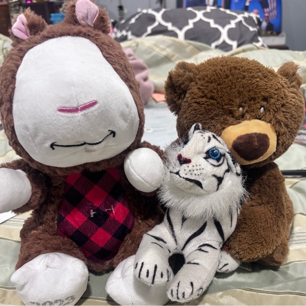 Brown and White Plush Toy Set